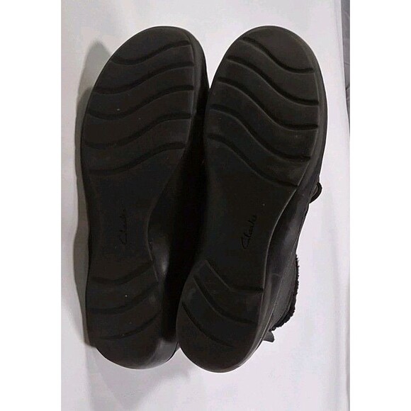 CLARKS COLLECTION Soft Cushion  Ankle Boots Sz 7.5M Black Leather Faux Fur - Picture 8 of 9